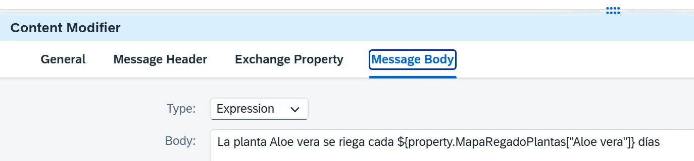 A content modifier reads the property as a map